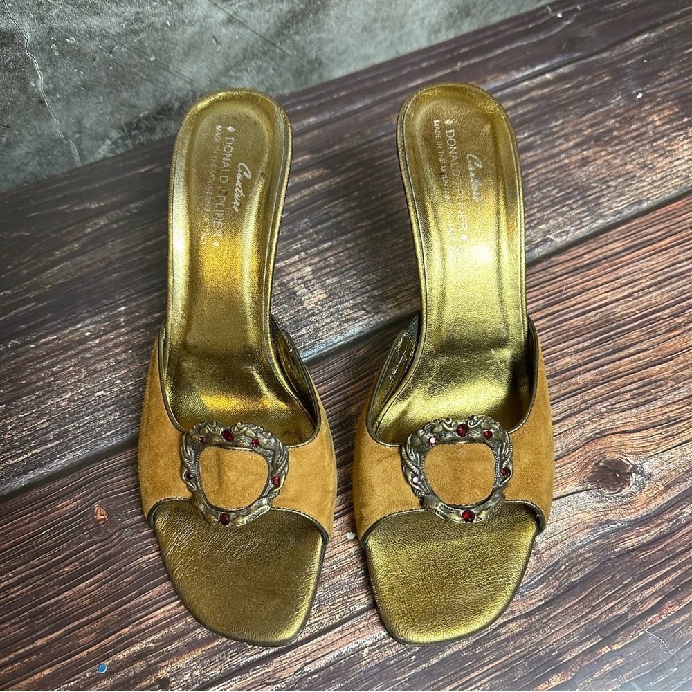 Donald J Pliner Brown Velvet Shoes Mules Heels Sz 10 Italy Couture